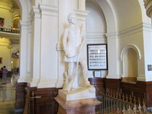 Davey Crockett stands in the Texas Capital alongside another great Tennessean, Sam Houston