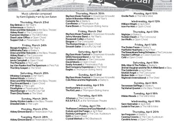 Knoxville Music Calendar by BLANK • March 23rd – April 22nd