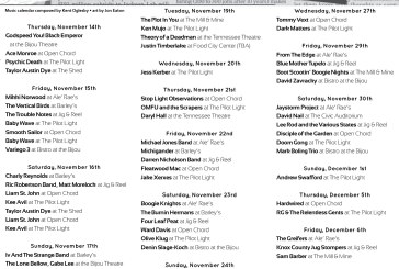 Knoxville Music Calendar – Nov 14 – Dec 7