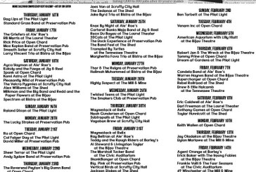 Knoxville music calendar • Jan 16th – Feb 15th