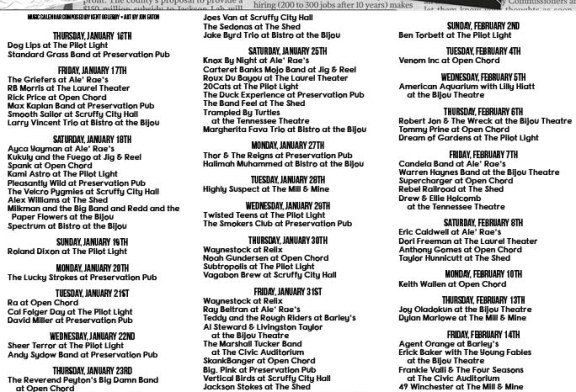 Knoxville music calendar • Jan 16th – Feb 15th