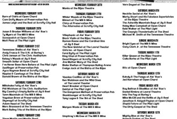Blank’s Knoxville Music Calendar • Feb 19th – Mar 18th