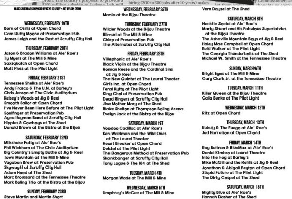 Blank’s Knoxville Music Calendar • Feb 19th – Mar 18th