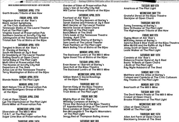 BLANK’s Knoxville Music Calendar: April 17-May 17