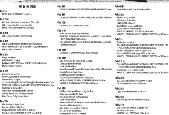 Blank’s February Knoxville Music Calendar – 2026 February